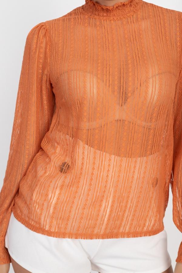 Ruffle Mock Neck Lace Top - Absolute Fashion 2020