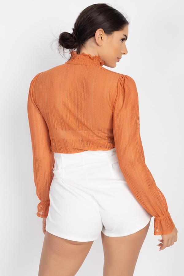 Ruffle Mock Neck Lace Top - Absolute Fashion 2020