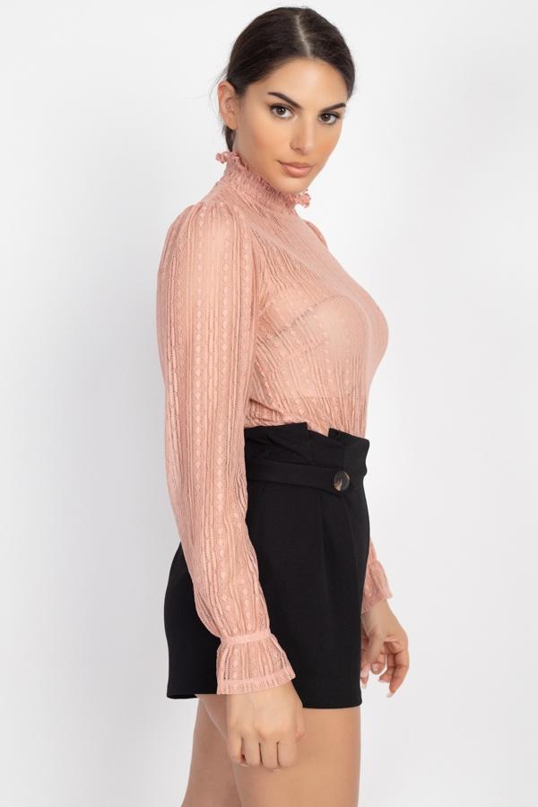 Ruffle Mock Neck Lace Top - Absolute Fashion 2020