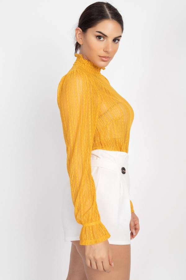 Ruffle Mock Neck Lace Top - Absolute Fashion 2020