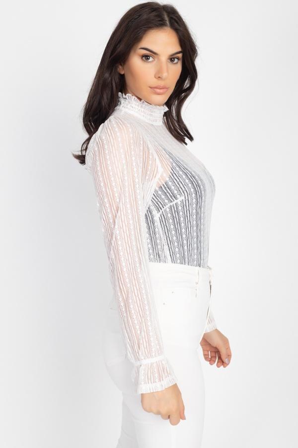 Ruffle Mock Neck Lace Top - Absolute Fashion 2020