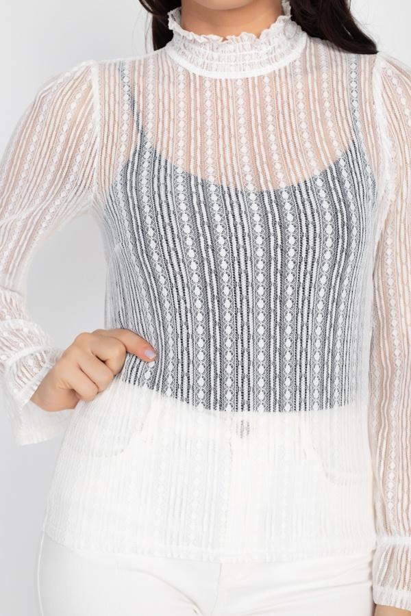 Ruffle Mock Neck Lace Top - Absolute Fashion 2020