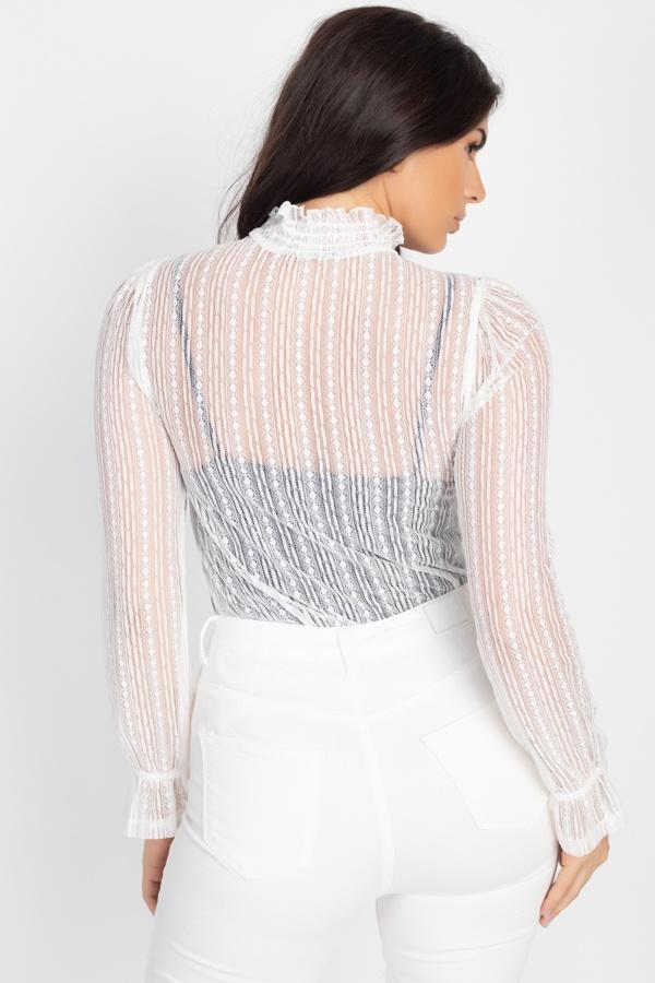 Ruffle Mock Neck Lace Top - Absolute Fashion 2020