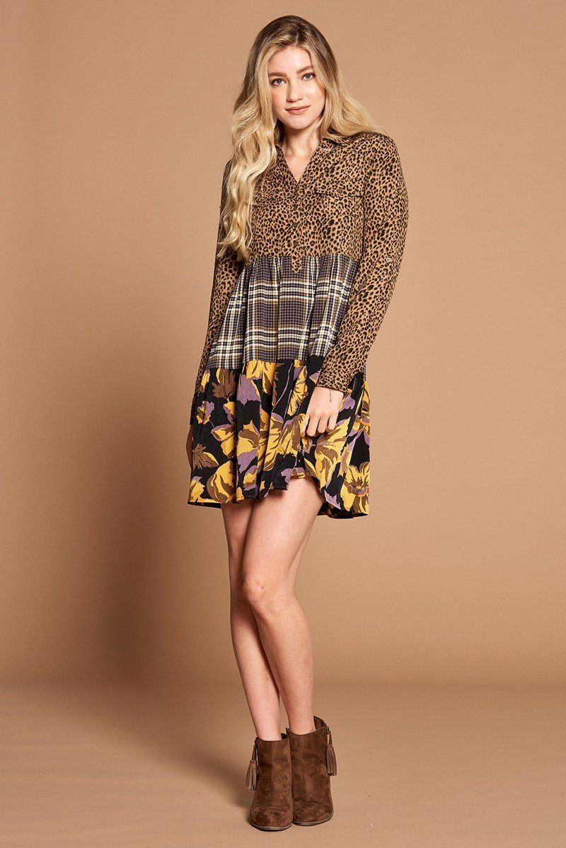 Cheetah Print Button-down Collard Shirt Dress - Absolute Fashion 2020