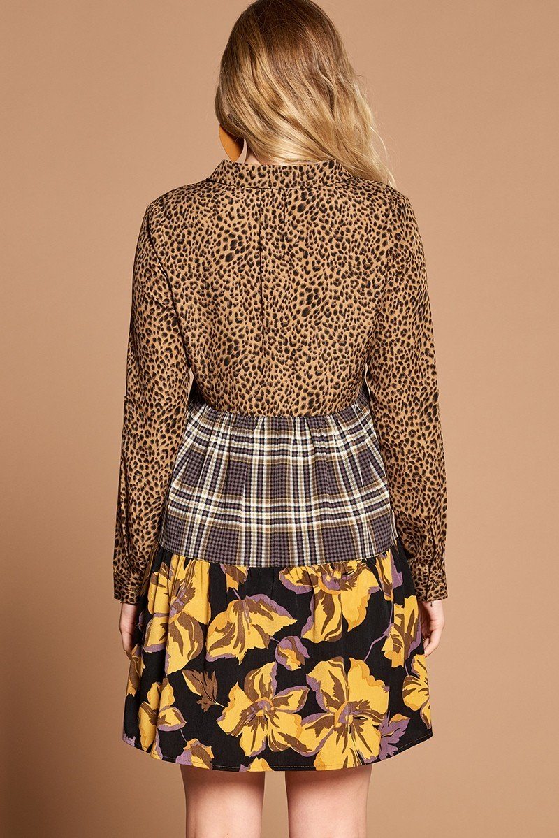 Cheetah Print Button-down Collard Shirt Dress - Absolute Fashion 2020
