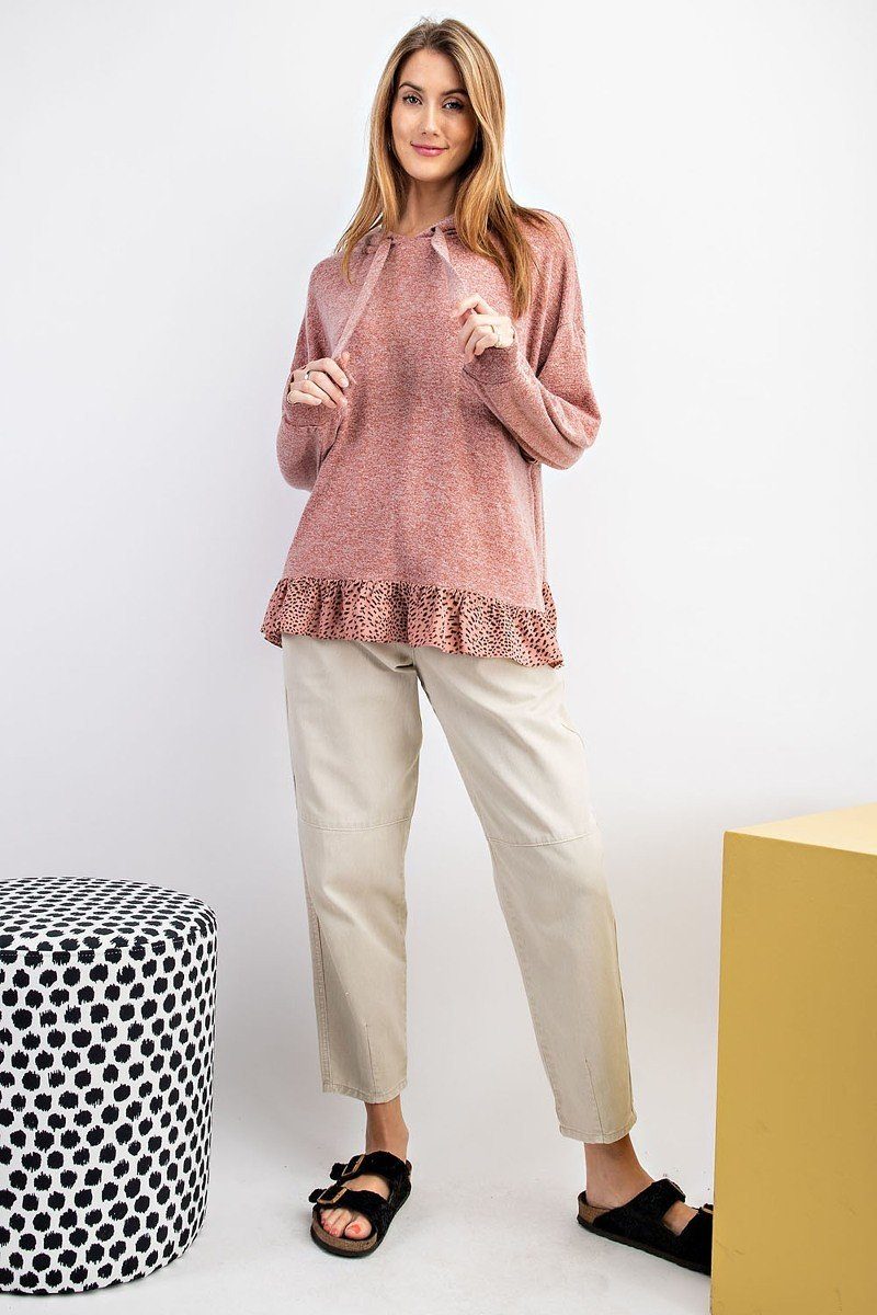 Animal Print Ruffled Bottom Pullover Hoodie Top - Absolute Fashion 2020