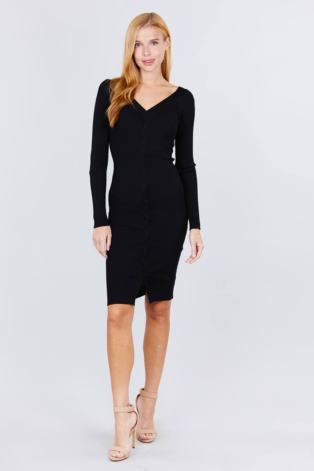 V-neck Twist Detail Sweater Dress - Absolute Fashion 2020