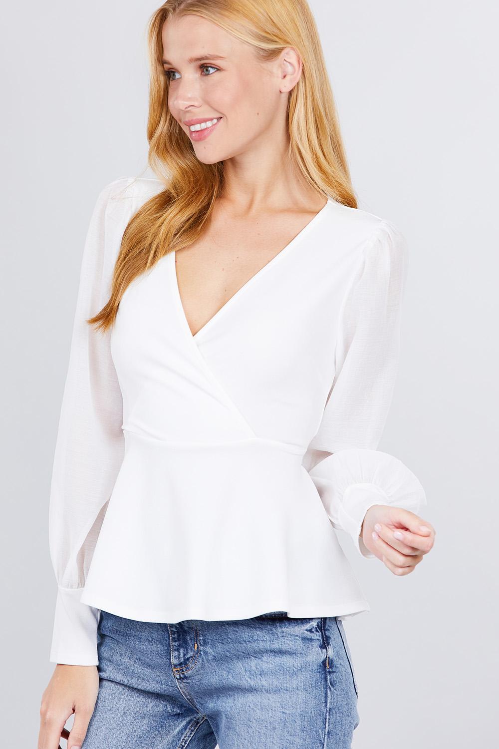 Puff Sleeve V-neck Peplum Top - Absolute Fashion 2020