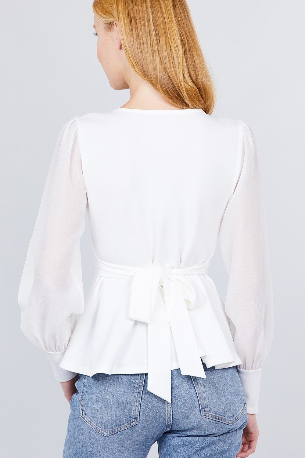 Puff Sleeve V-neck Peplum Top - Absolute Fashion 2020