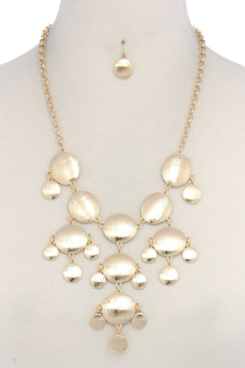 Brushed Oval Shape Dangle Metal Necklace - Absolute Fashion 2020