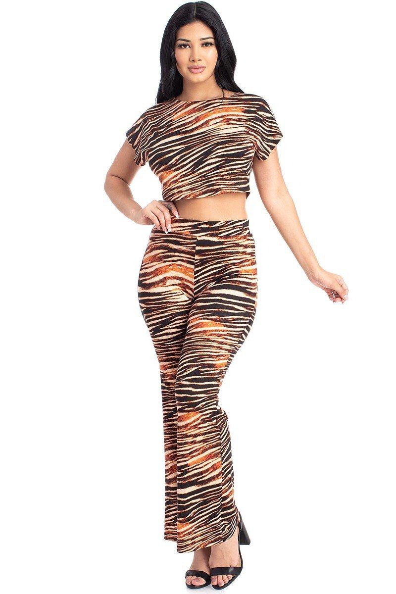 Zebra Print Crop Top And Palazzo Pants Set - Absolute Fashion 2020