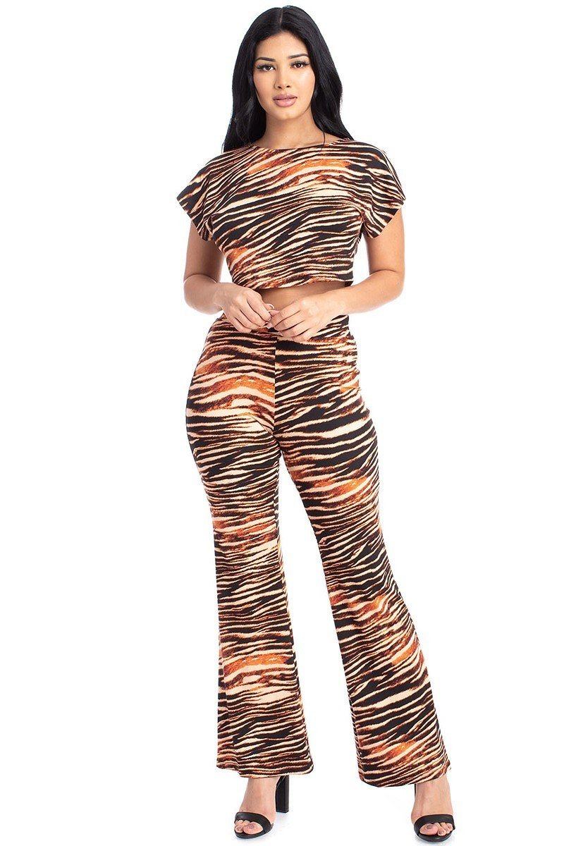 Zebra Print Crop Top And Palazzo Pants Set - Absolute Fashion 2020
