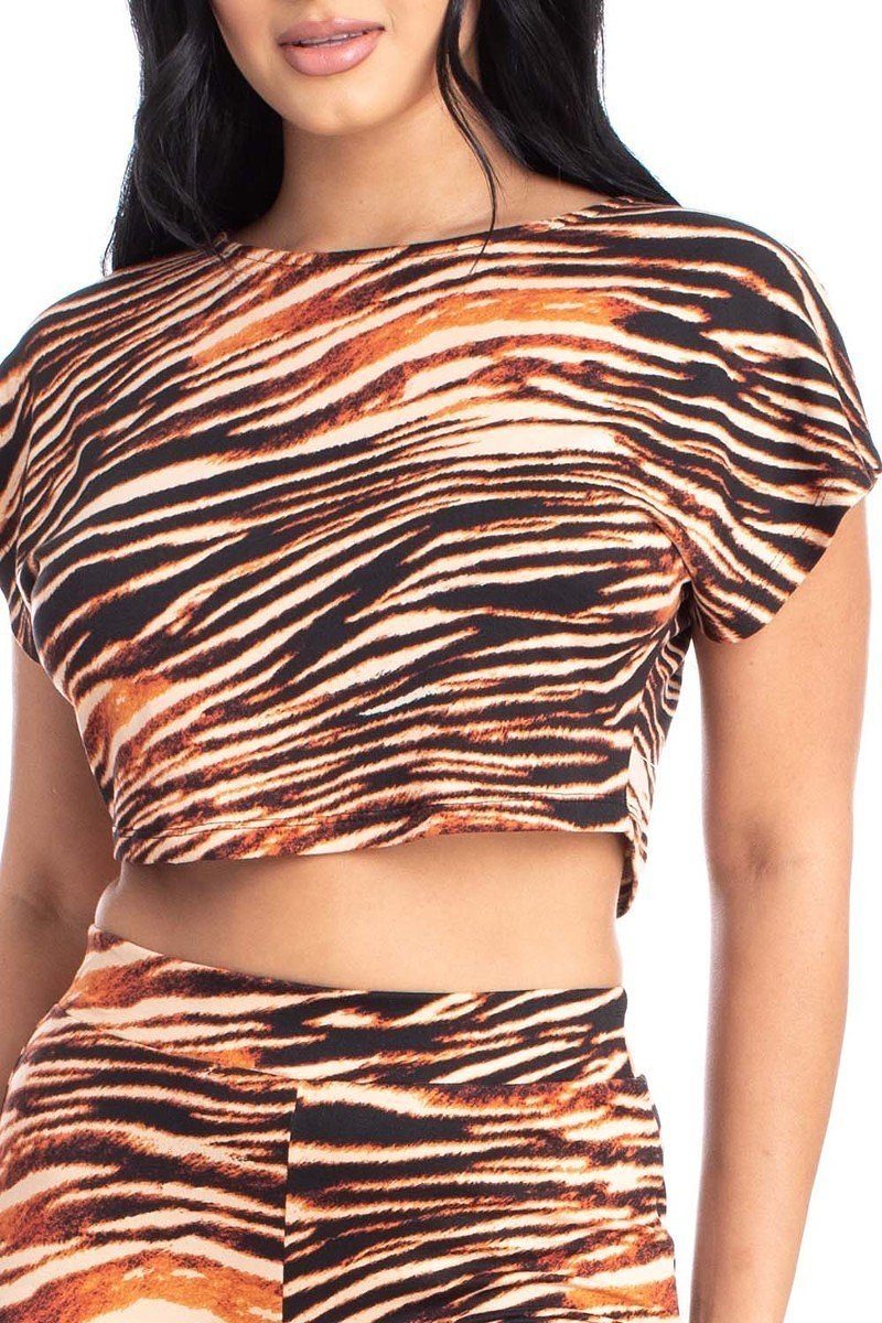 Zebra Print Crop Top And Palazzo Pants Set - Absolute Fashion 2020