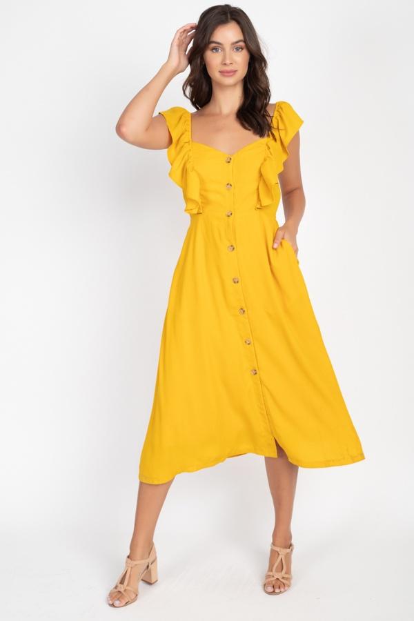 Button Front Ruffle Midi Dress - Absolute Fashion 2020