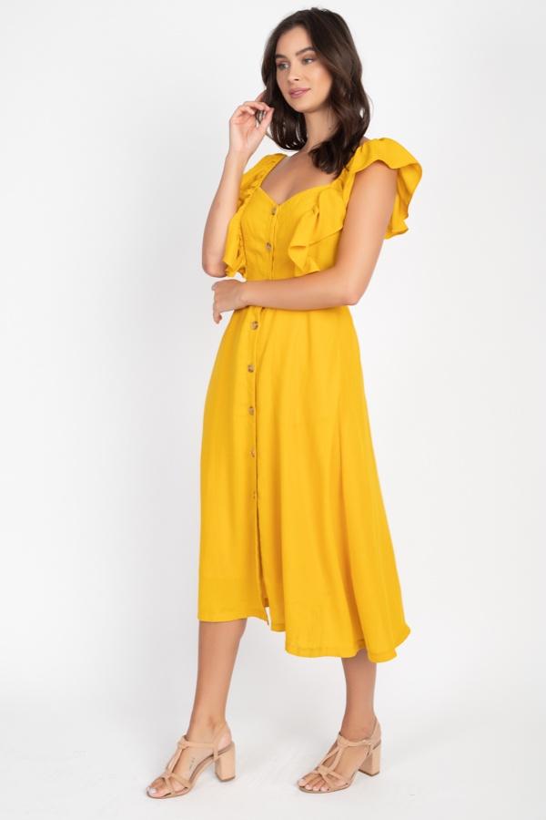 Button Front Ruffle Midi Dress - Absolute Fashion 2020