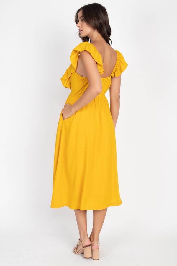Button Front Ruffle Midi Dress - Absolute Fashion 2020