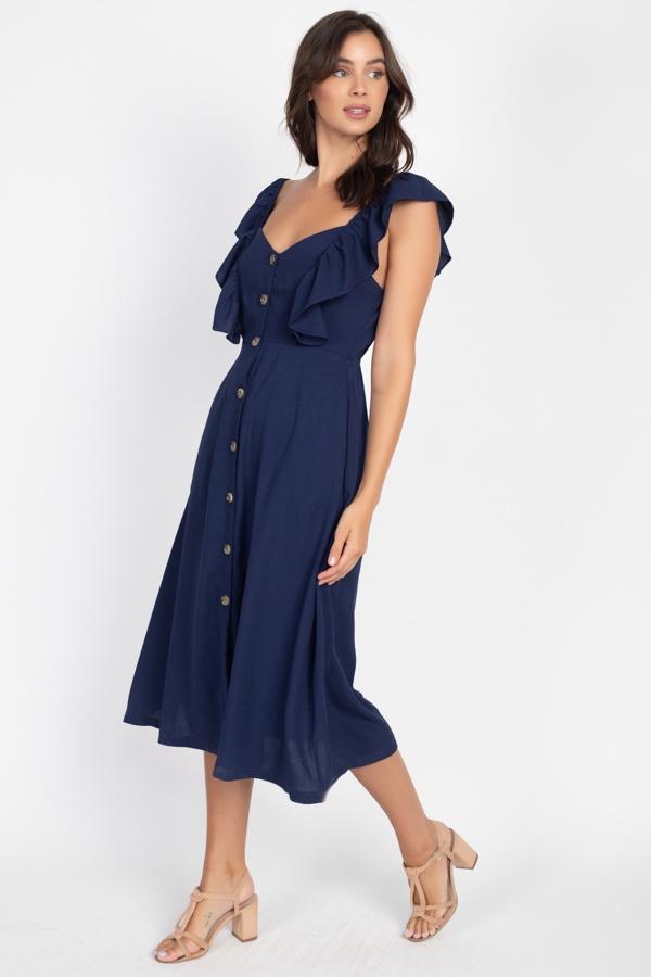 Button Front Ruffle Midi Dress - Absolute Fashion 2020