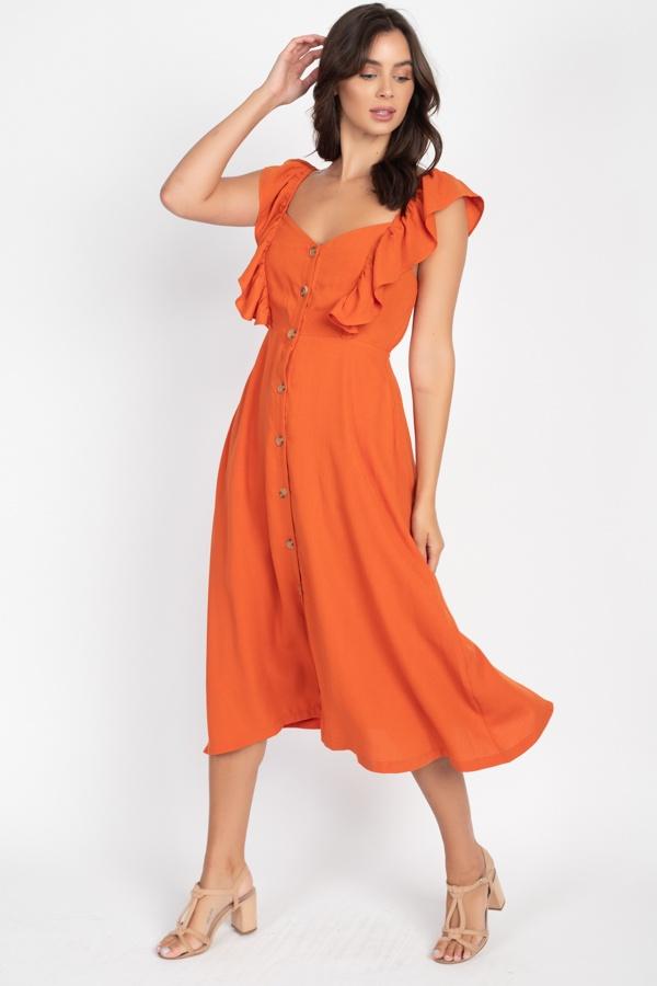 Button Front Ruffle Midi Dress - Absolute Fashion 2020