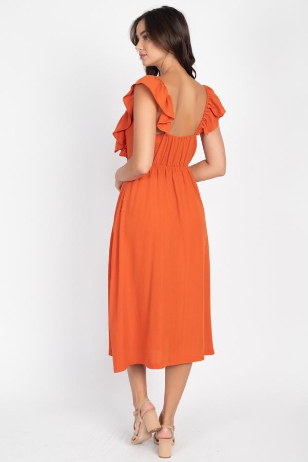 Button Front Ruffle Midi Dress - Absolute Fashion 2020