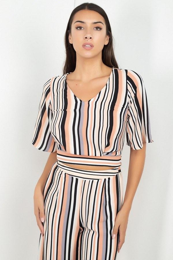 Stripped Scoop Neck Top Wide Leg Pants Set - Absolute Fashion 2020