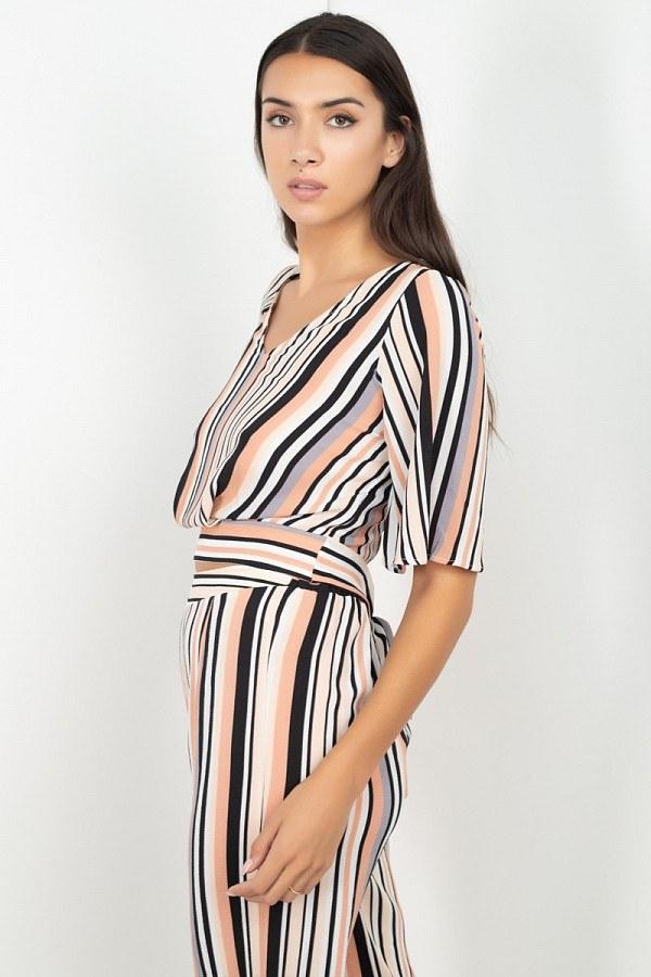 Stripped Scoop Neck Top Wide Leg Pants Set - Absolute Fashion 2020