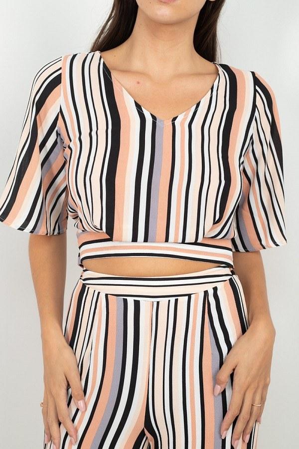 Stripped Scoop Neck Top Wide Leg Pants Set - Absolute Fashion 2020