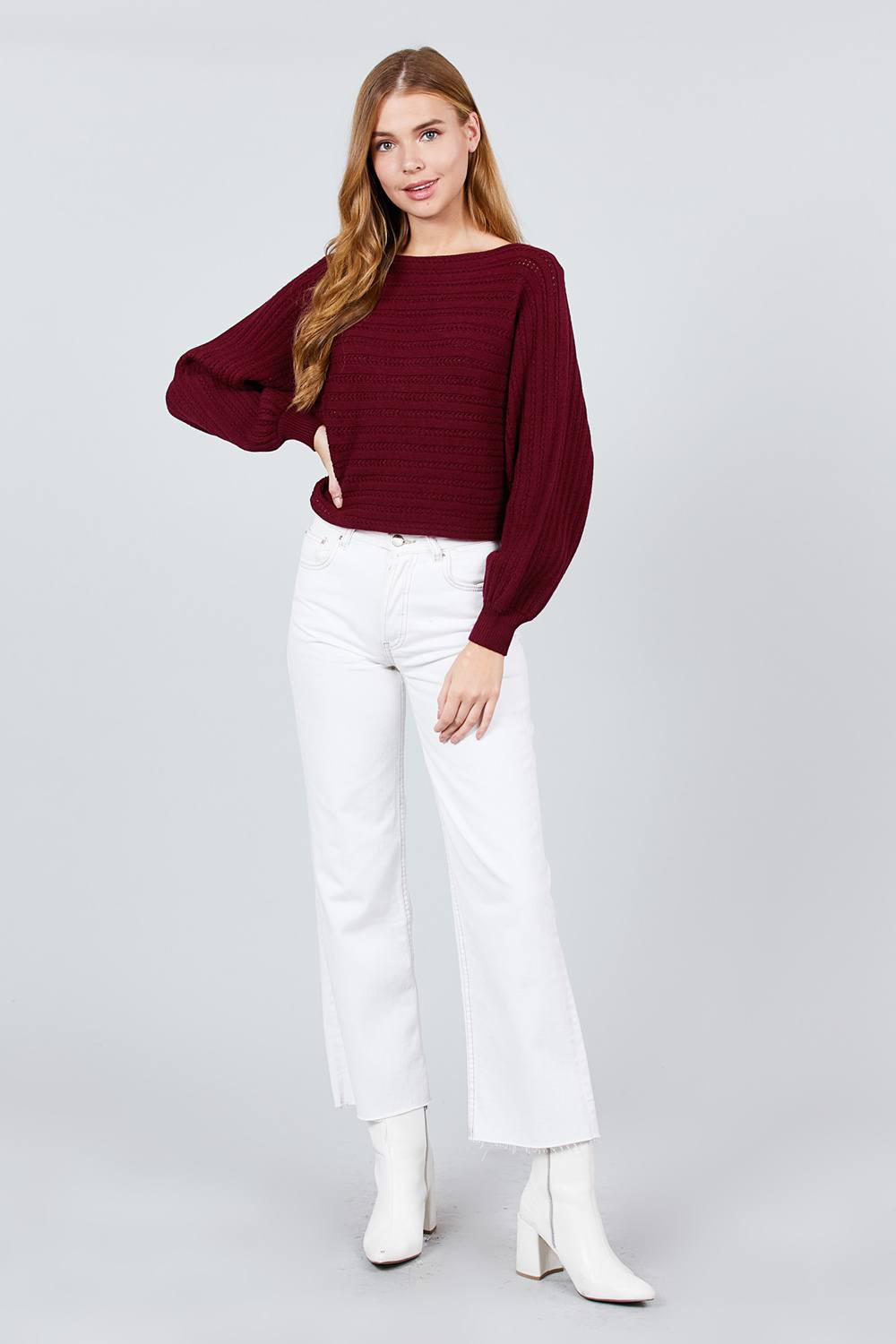 Dolman Sleeve Boat Neck Sweater - Absolute Fashion 2020