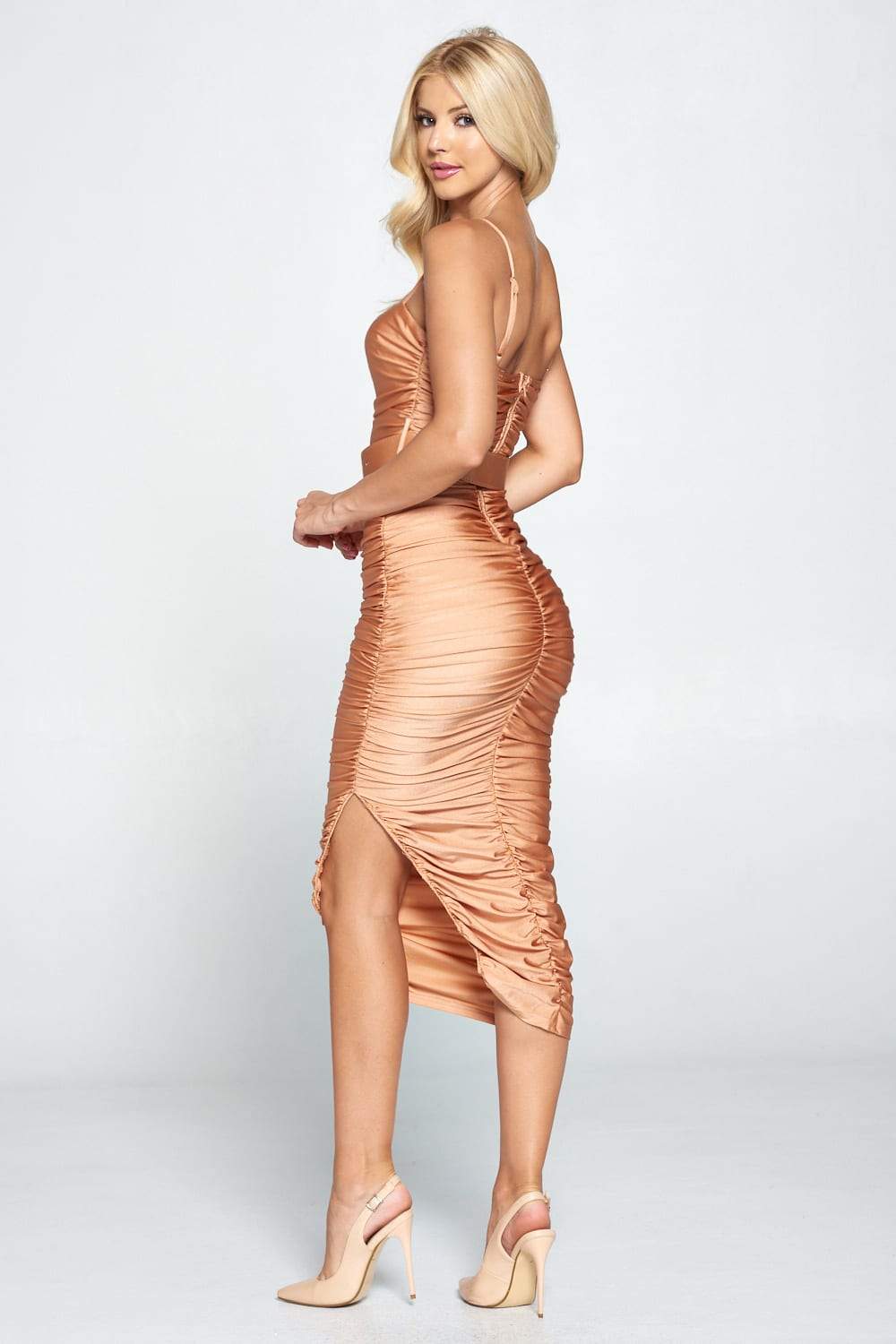 Ruched Belted Midi Dress - Absolute Fashion 2020