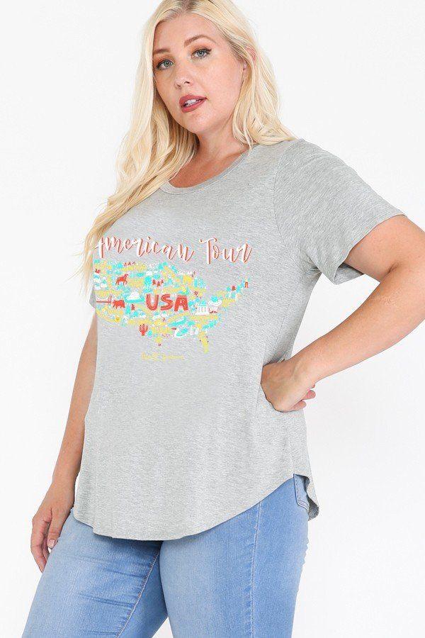 Usa Tour Graphic Round Hem Short Sleeve Top - Absolute Fashion 2020