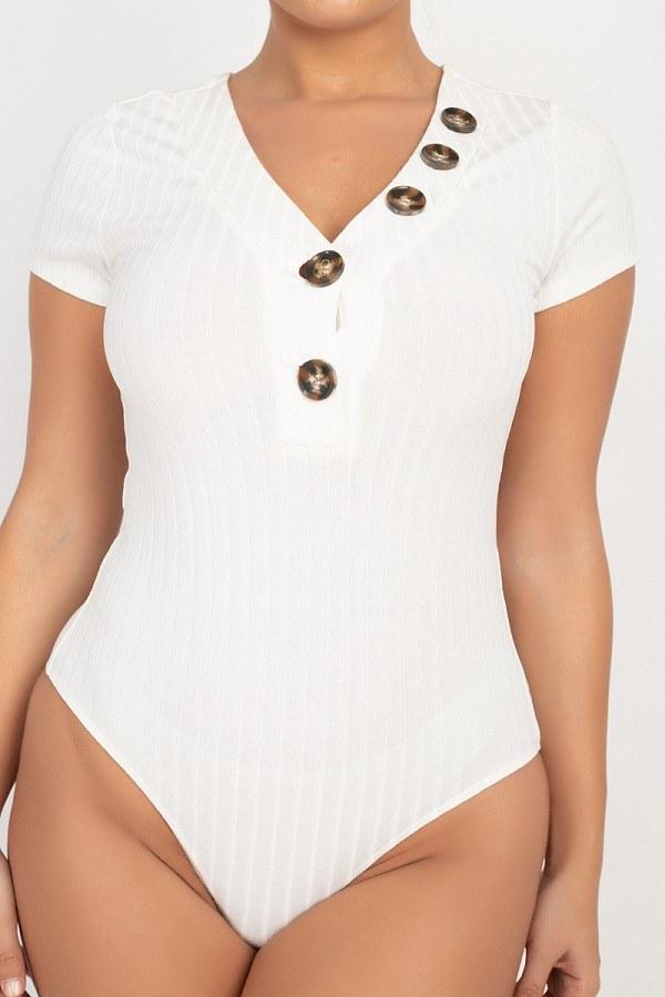 Button V-neck Bodysuit - Absolute Fashion 2020