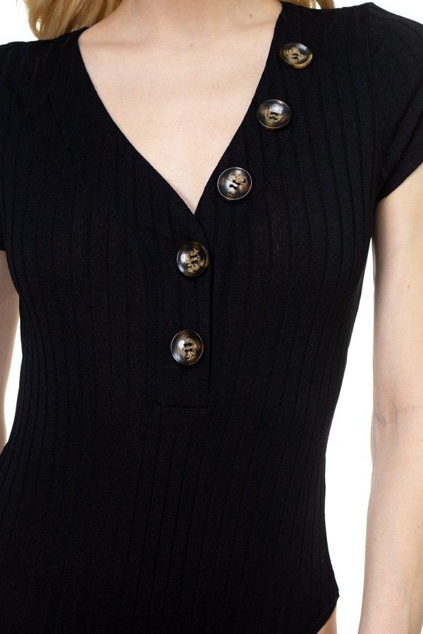 Button V-neck Bodysuit - Absolute Fashion 2020