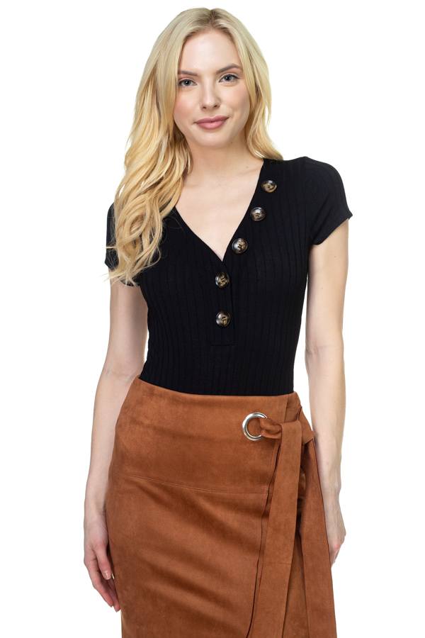 Button V-neck Bodysuit - Absolute Fashion 2020