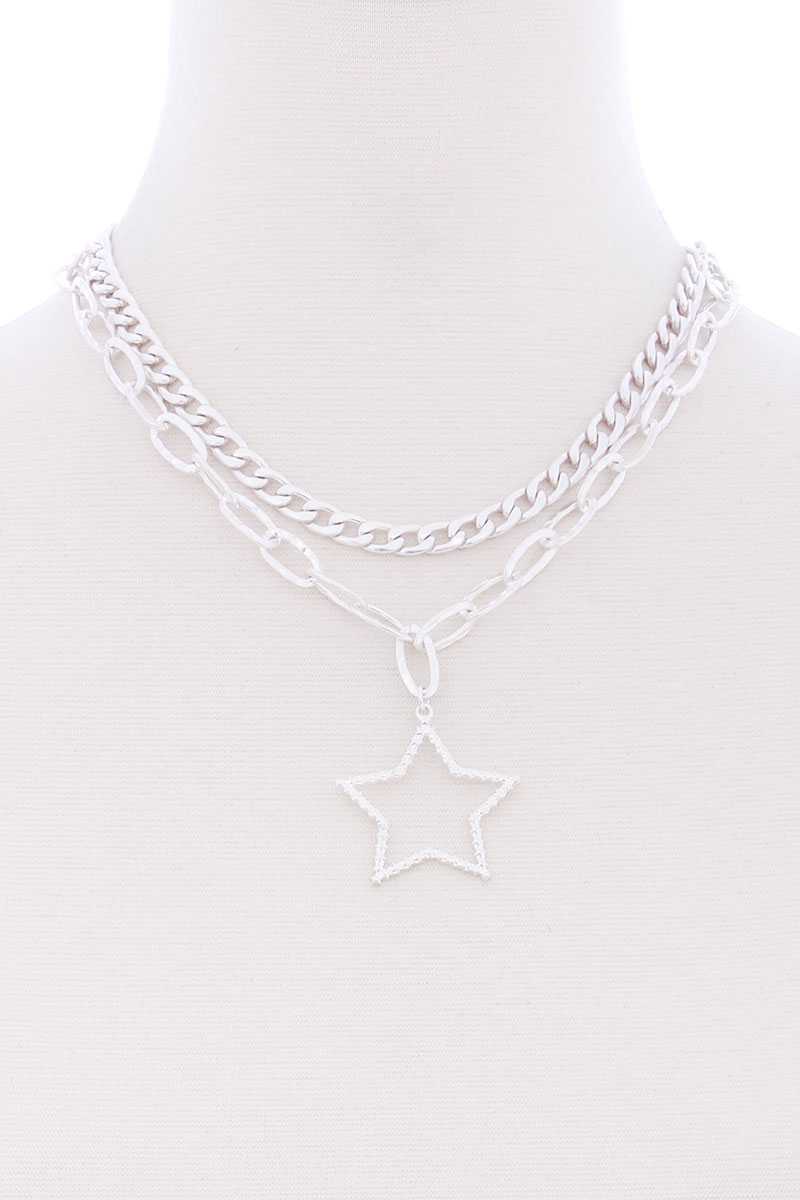 Chunky 2 Layered Chain Star Pendant Metal Necklace - Absolute Fashion 2020