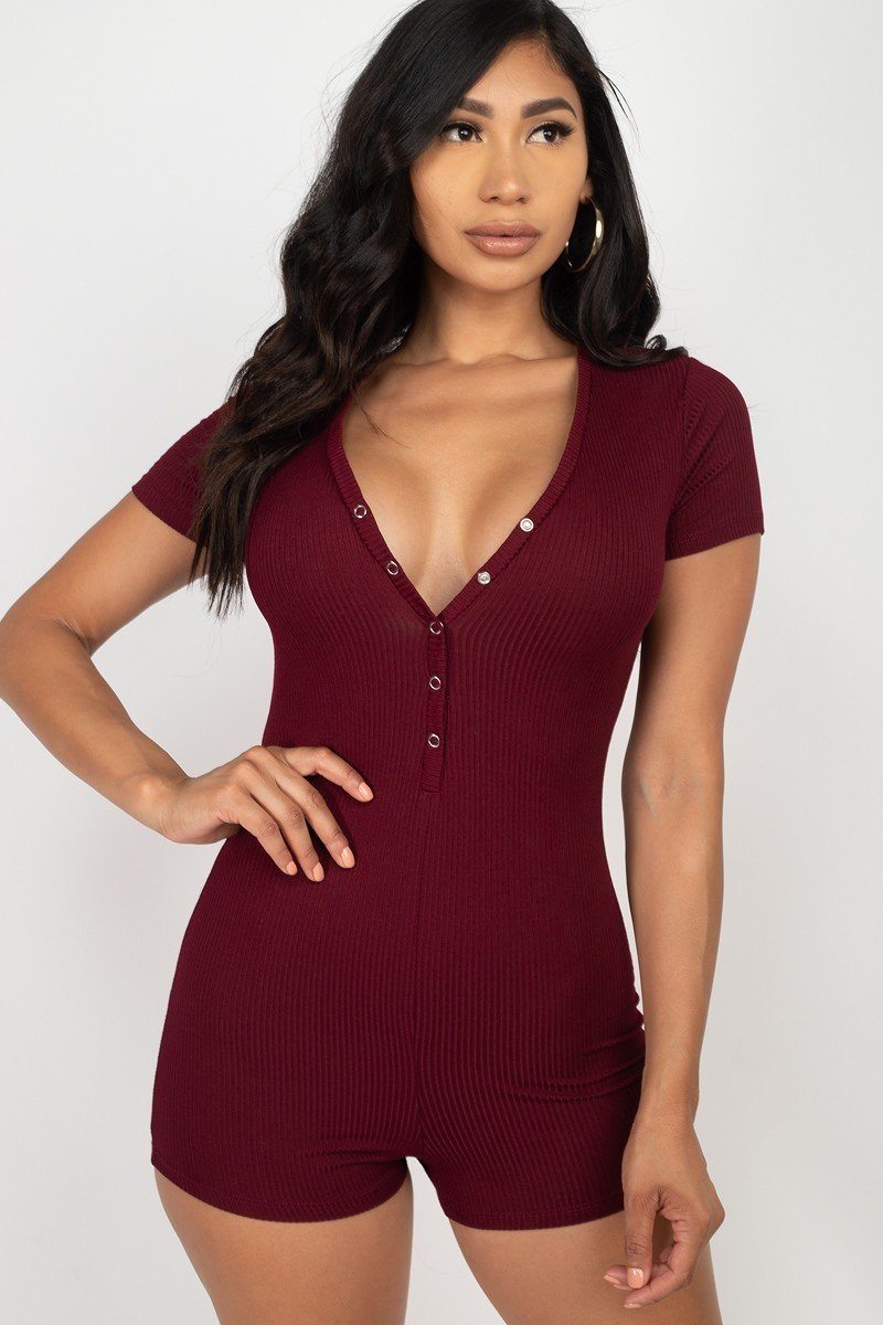 Button Trim Romper - Absolute Fashion 2020