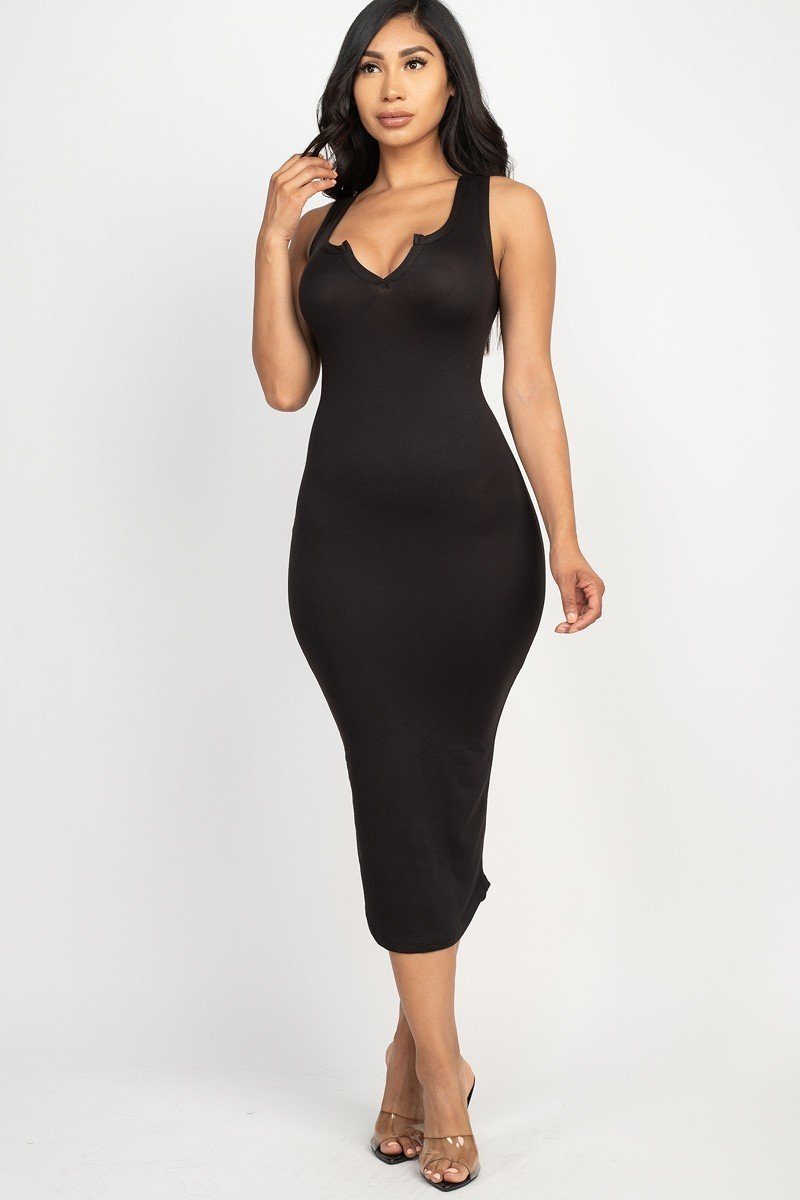 Split Neck Bodycon Dress - Absolute Fashion 2020