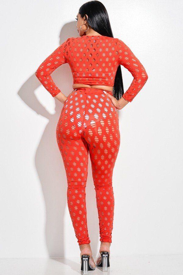 Solid Knit 3/4 Sleeve Cropped Top And Leggings Two Piece Set - Absolute Fashion 2020
