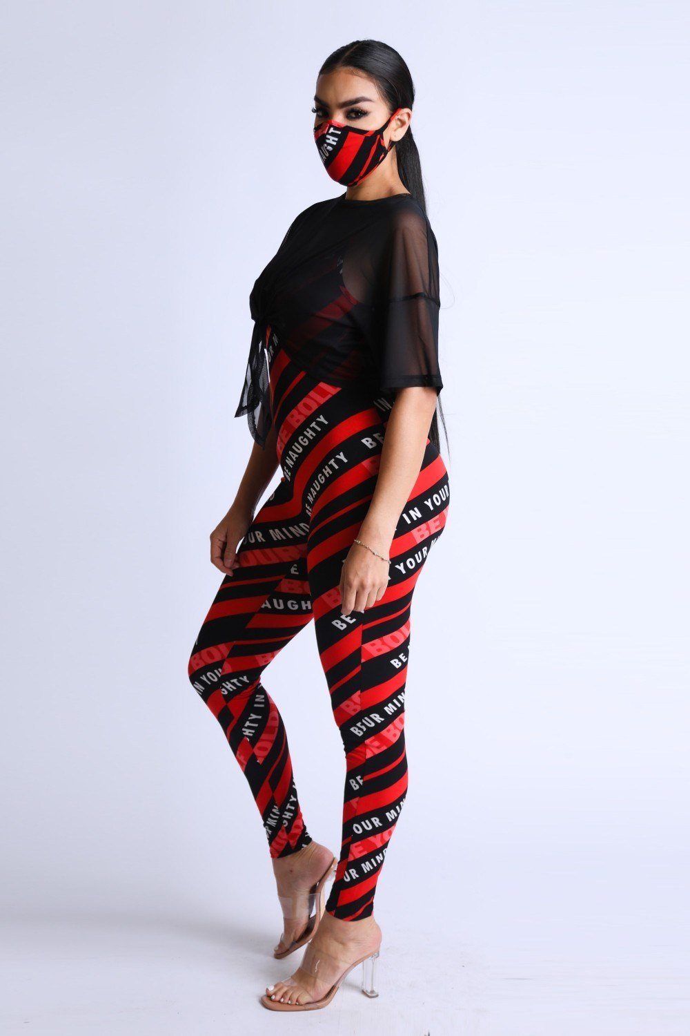 Diagonal Striped Jumpsuit With Mesh Set - Absolute Fashion 2020