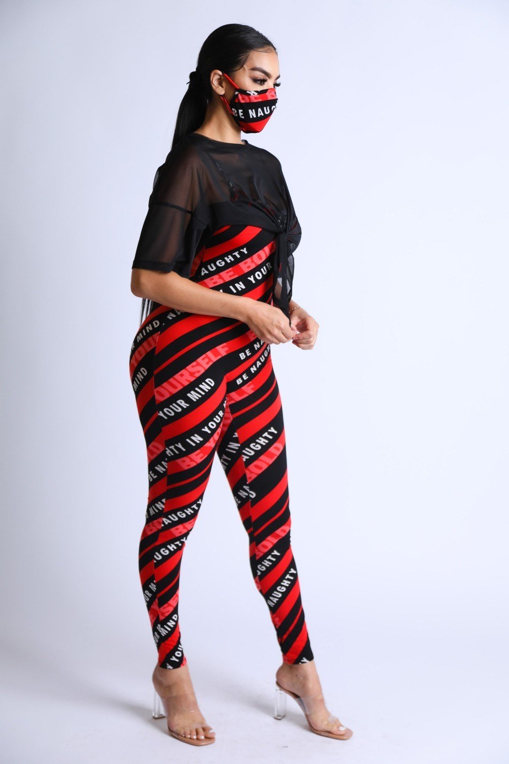 Diagonal Striped Jumpsuit With Mesh Set - Absolute Fashion 2020