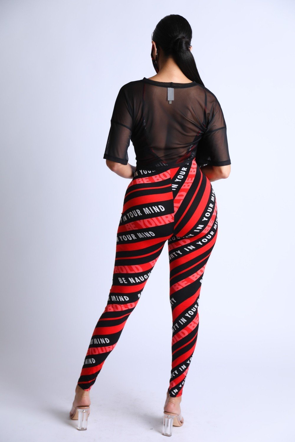 Diagonal Striped Jumpsuit With Mesh Set - Absolute Fashion 2020