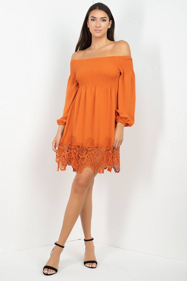 Smocking Off Shoulder Lace Dress - Absolute Fashion 2020