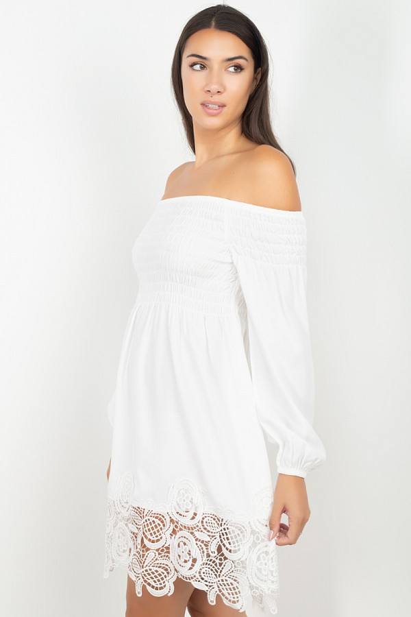 Smocking Off Shoulder Lace Dress - Absolute Fashion 2020