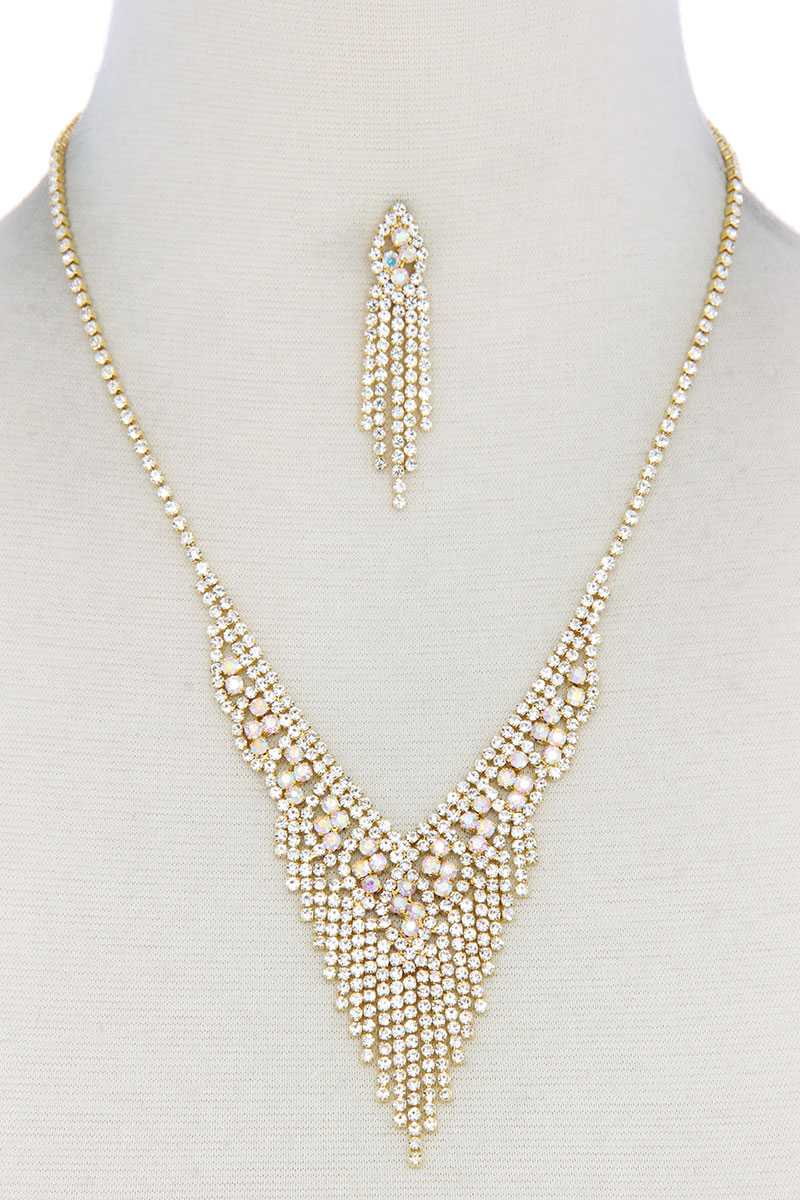 V Shape Dangle Rhinestone Necklace - Absolute Fashion 2020
