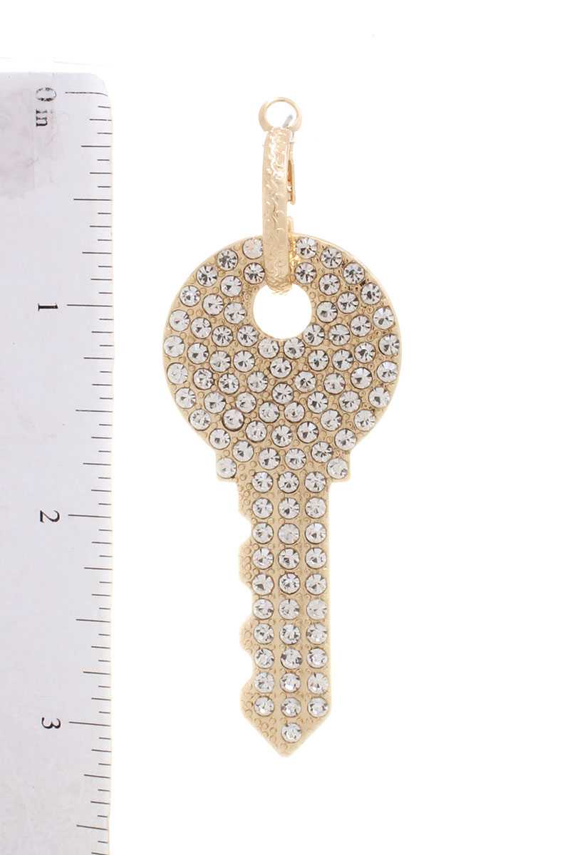 Rhinestone Dangle Key Mini Hoop Earring - Absolute Fashion 2020