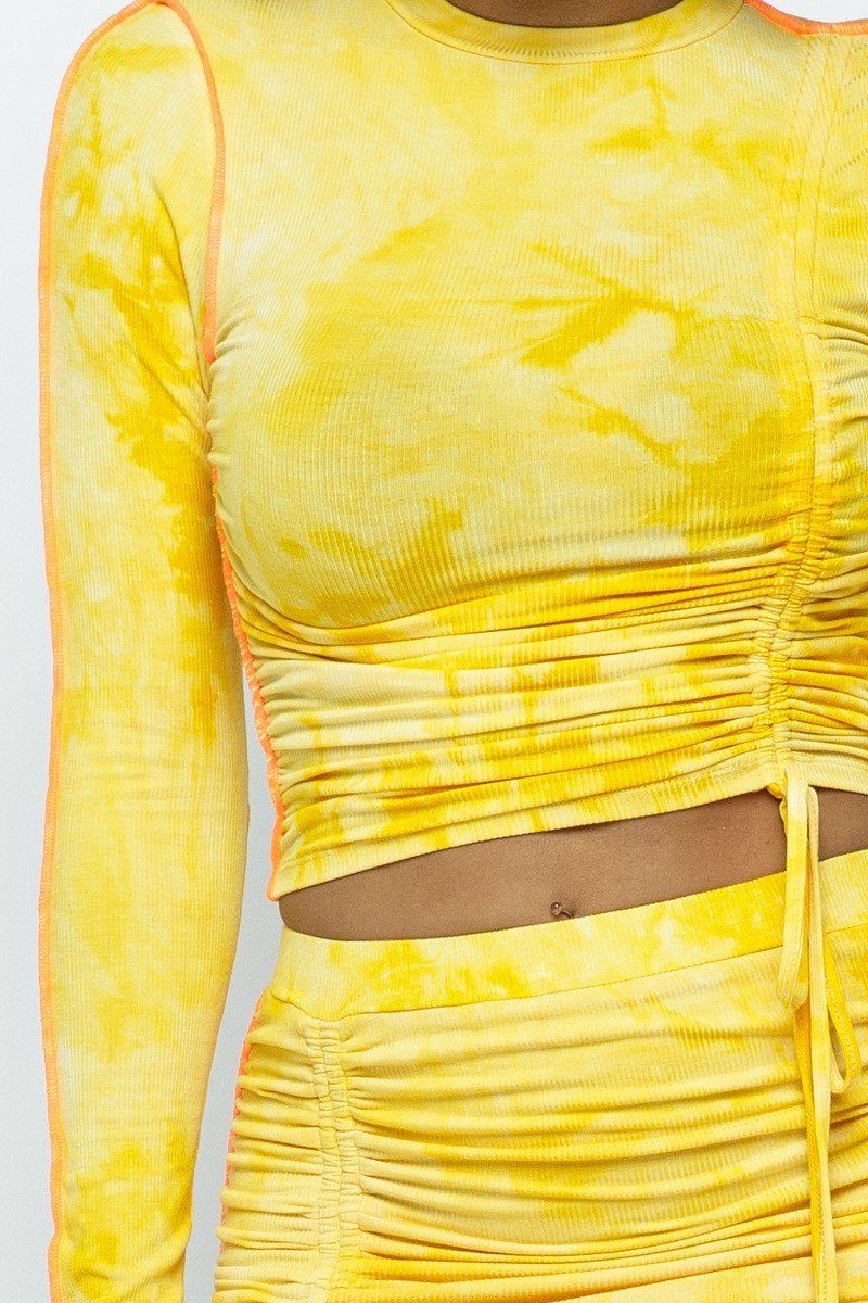 Tie Dyed Mock Neck Long-sleeve Cropped Top And Mini Skirt Set - Absolute Fashion 2020