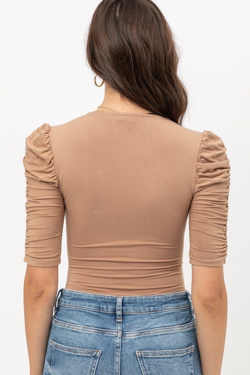 Sheered 3/4 Sleeve, V Neck Rayon Jersey Body Suit - Absolute Fashion 2020