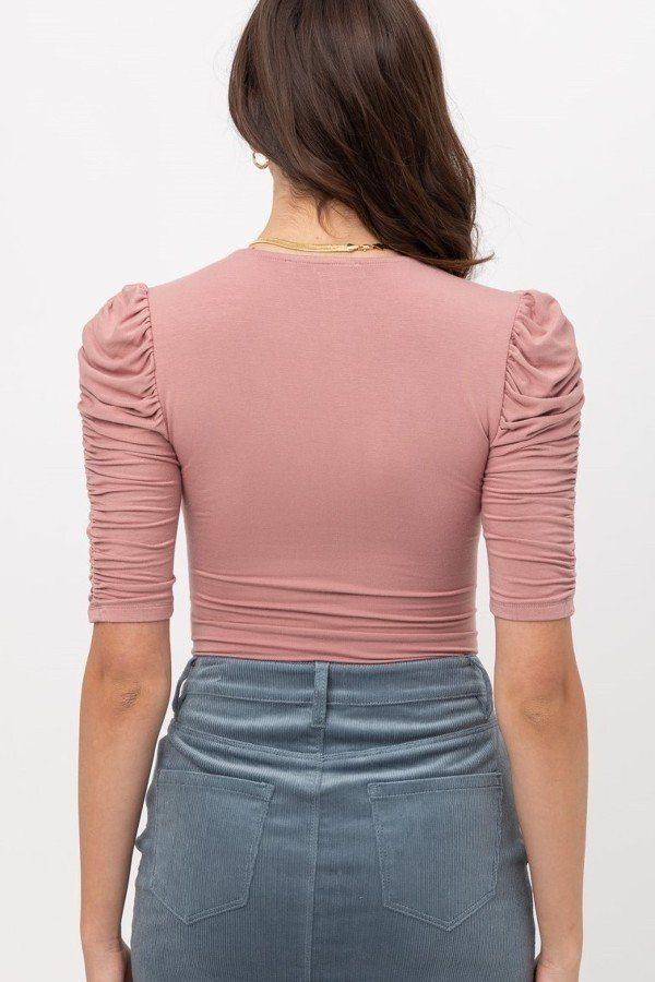 Sheered 3/4 Sleeve, V Neck Rayon Jersey Body Suit - Absolute Fashion 2020