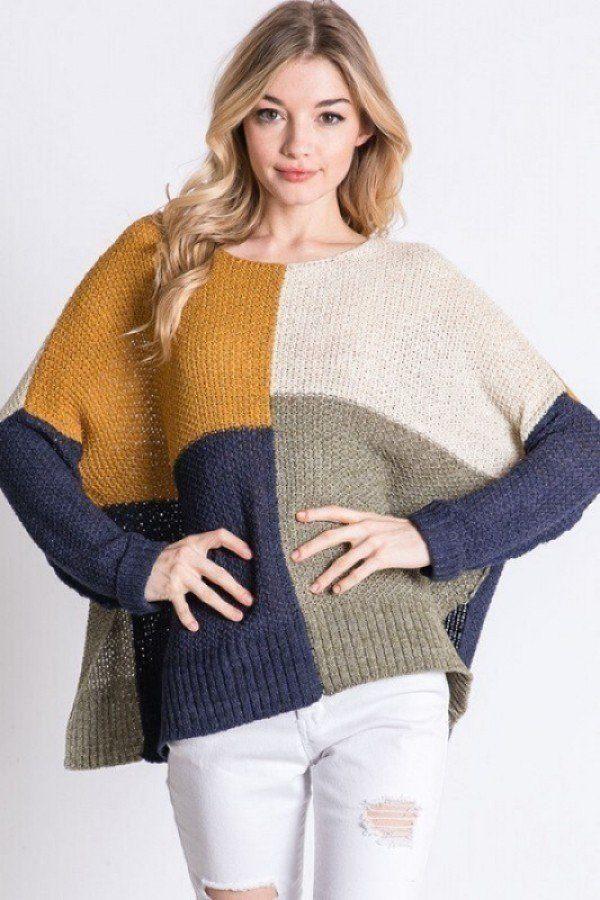 Colorblock Cozy Thick Knit Oversize Sweater - Absolute Fashion 2020