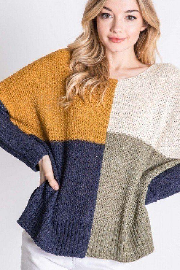 Colorblock Cozy Thick Knit Oversize Sweater - Absolute Fashion 2020