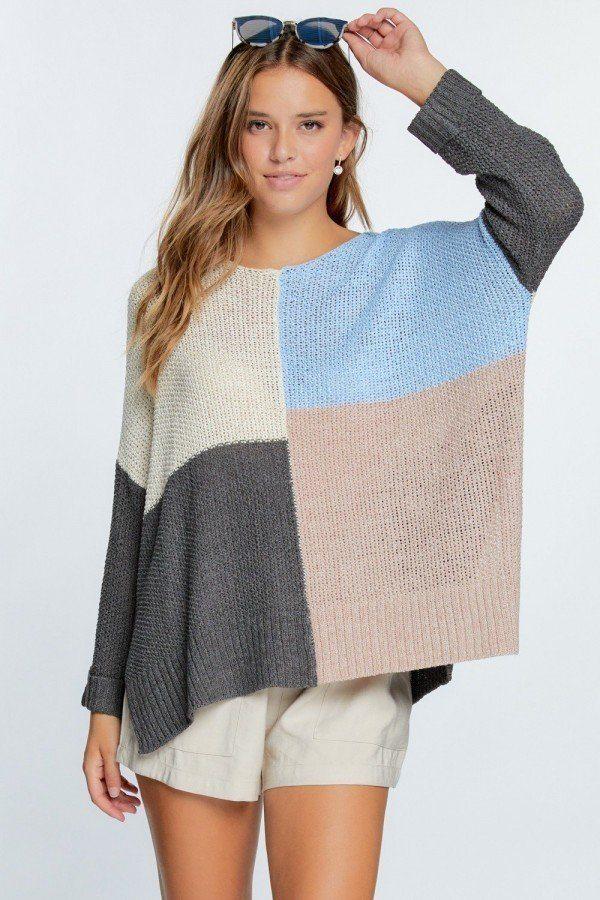 Colorblock Cozy Thick Knit Oversize Sweater - Absolute Fashion 2020