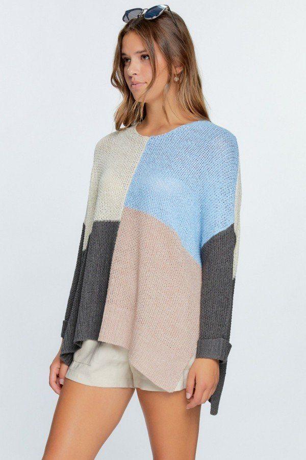 Colorblock Cozy Thick Knit Oversize Sweater - Absolute Fashion 2020